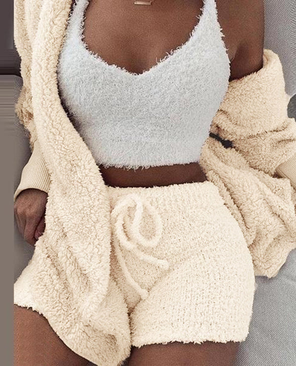 Fuzzy Robe Short Set