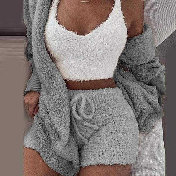 Fuzzy Robe Short Set